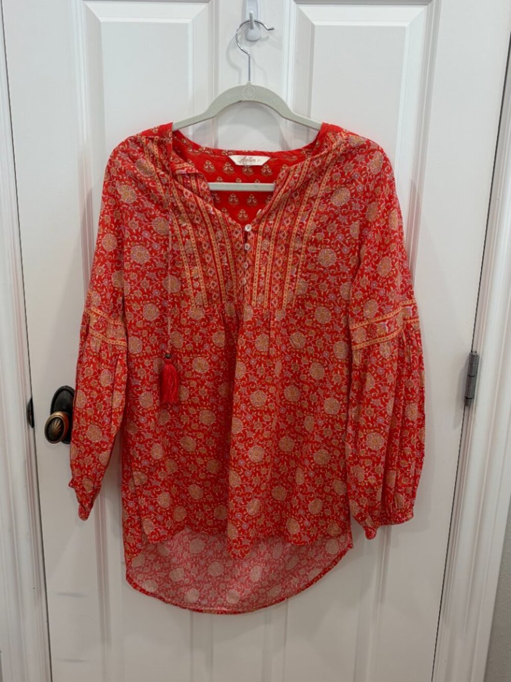 Arnhem Boho Peasant Blouse Red Floral Tassel – AU10/US M